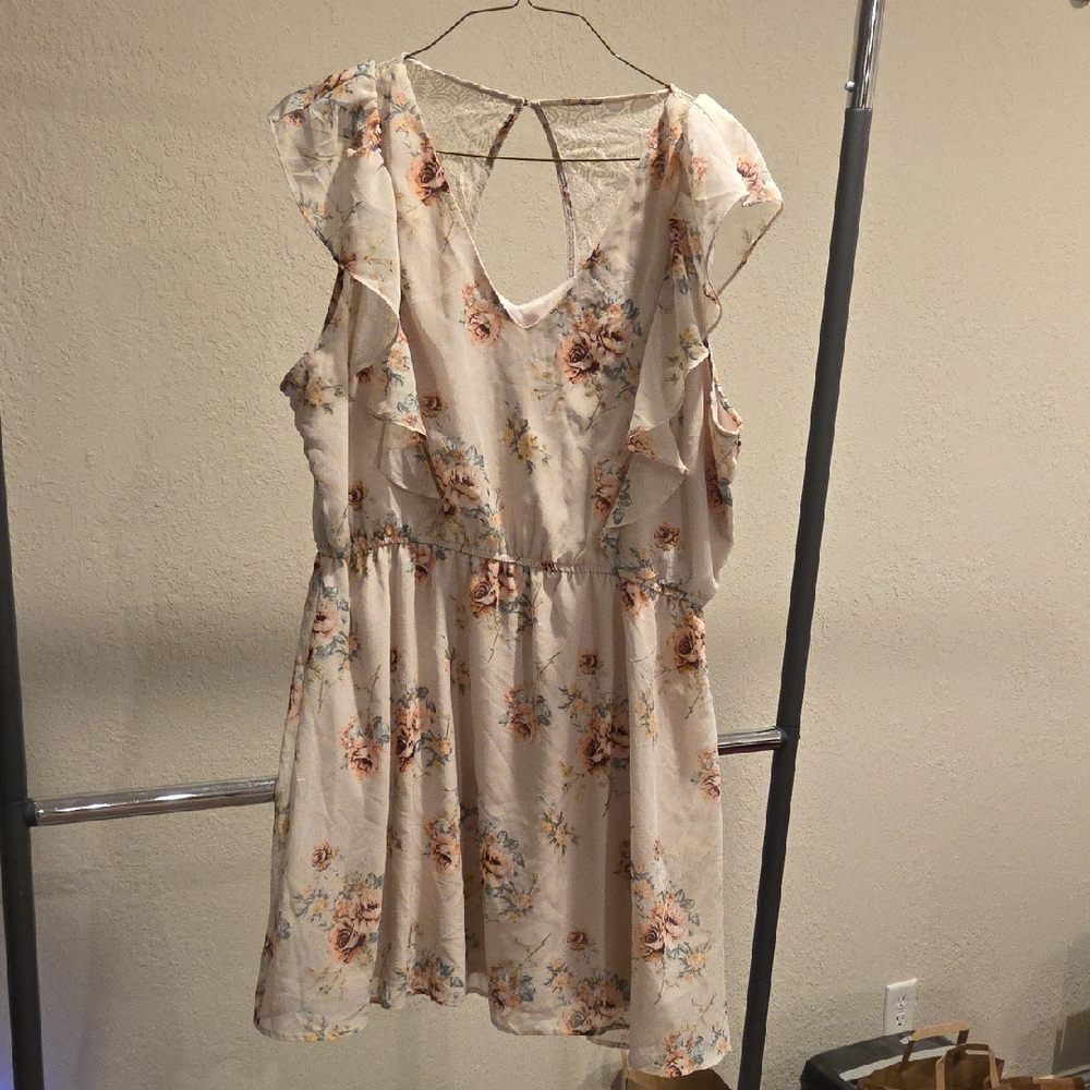 Maurices Cream Floral Mini Dress with Ruffles